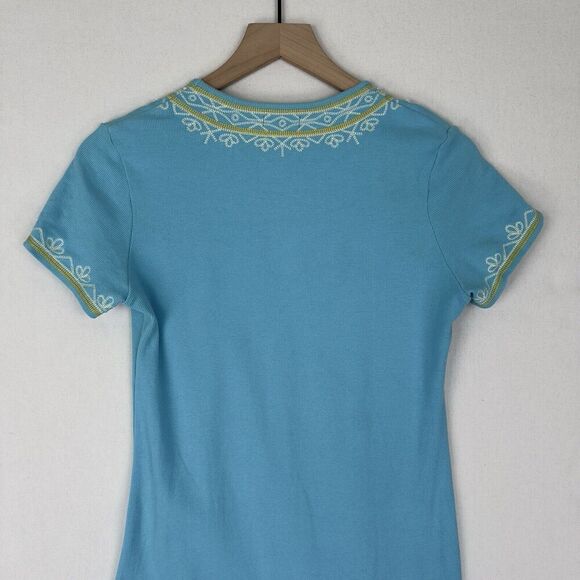 Moda‎ International Dress Womens Medium Blue Embroidered Y2K Beachy Boho Coastal - Picture 8 of 14